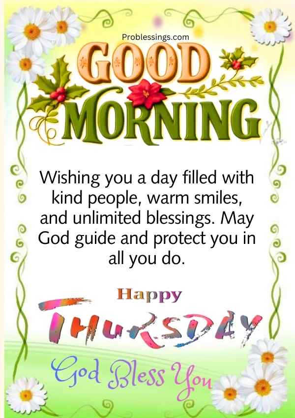 Thursday morning blessing image and quote with floral background