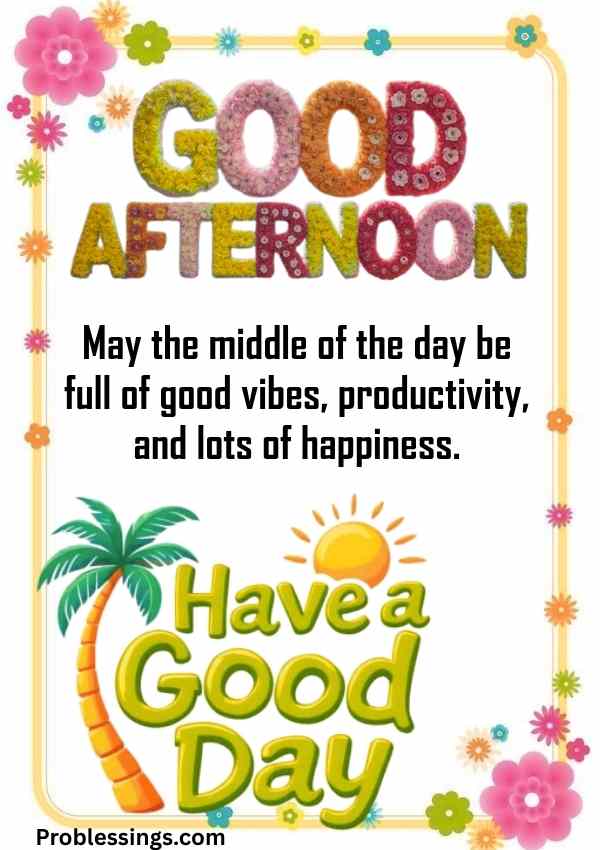 Colorful good afternoon greeting for friend with flowers and Snoopy characters