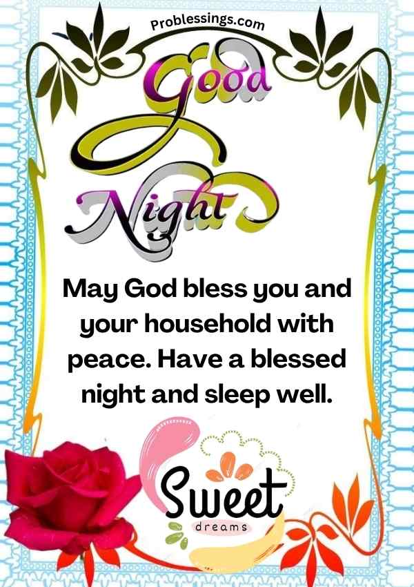 Beautiful Good night blessings with prayer for peace, sweet dreams, and a blessed night