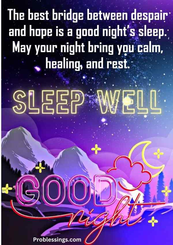 Good night blessing image with quote and night sky,