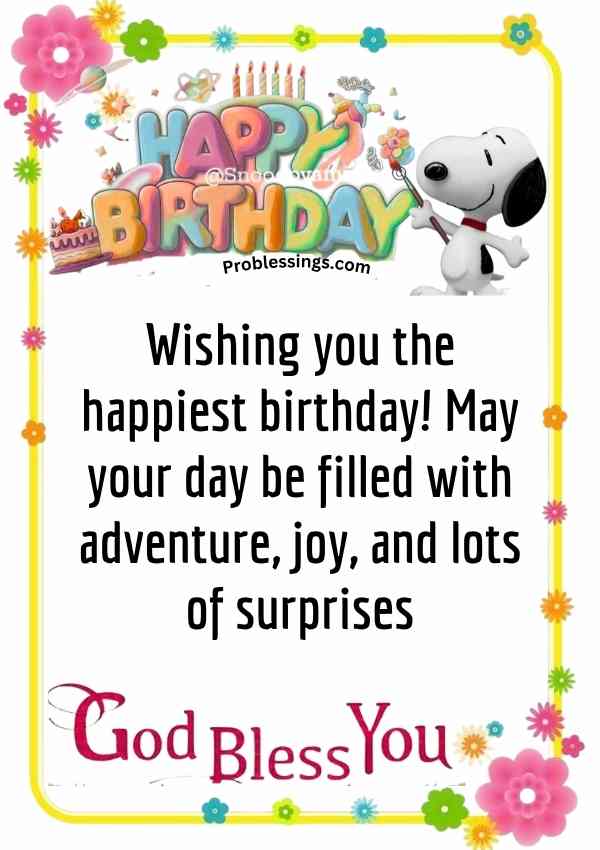 Cute happy birthday wish card with Snoopy