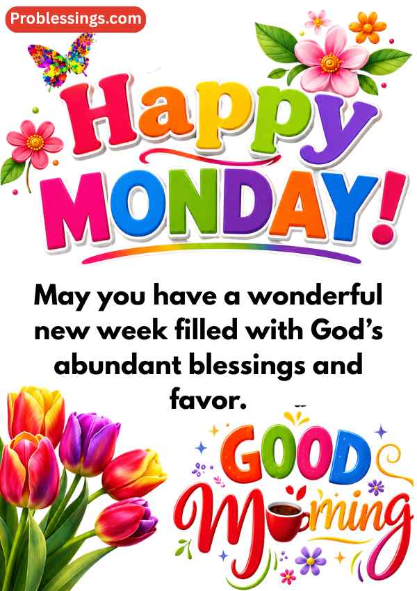 Colorful Happy Monday morning image with flowers