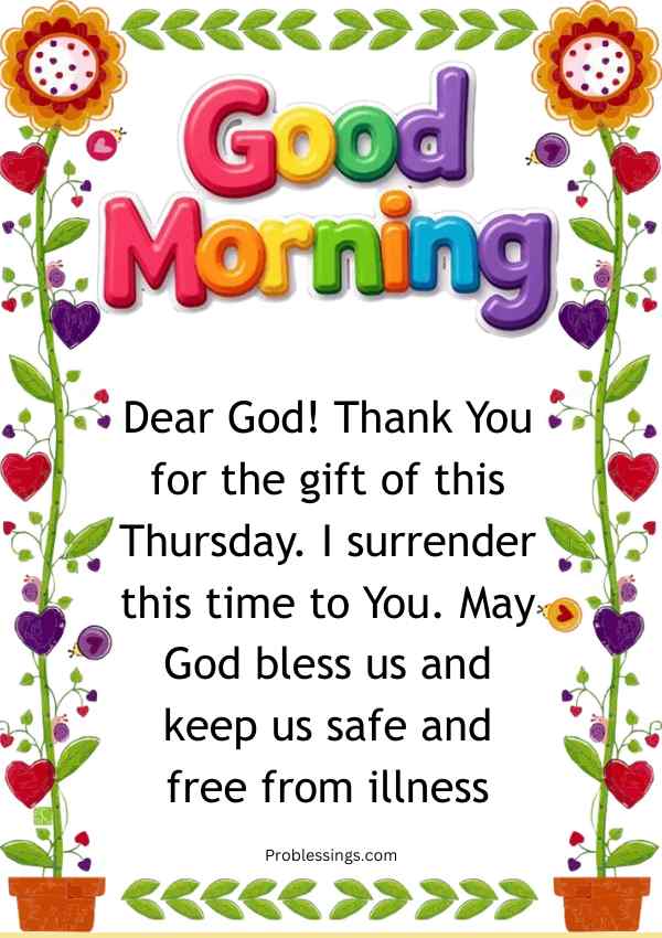 Heartfelt Thursday morning prayer with floral background