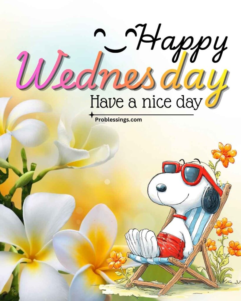 Happy Wednesday Image with snoopy and flowers background